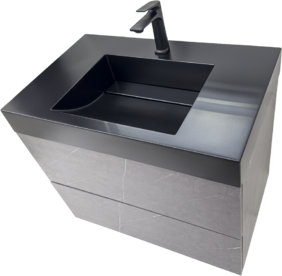 Сив шкаф за баня цвят бетон с черен мат мивка Torino 80 Concrete B
